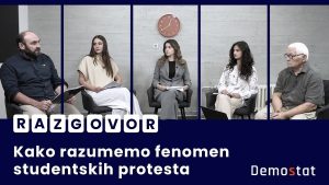 Serijom razgovora koju je pokrenuo, Demostat upotpunjuje istraživanje javnog mnenja u Srbiji započeto u aprilu ove godine a posvećeno razumevanju fenomena studentskih protesta. Dijalog koji je na tu temu otvoren, programski direktor Demostata Zoran Panović vodio je sa glavnim istraživačem Demostata, sociologom Srećkom Mihailovićem, dok je ispred istraživačkog tima psihološkinja Sara Kalember razgovarala sa studentkinjama psihologije Milicom Mandić i Minom Despotović koje su sprovodile anketu među svojim kolegama.