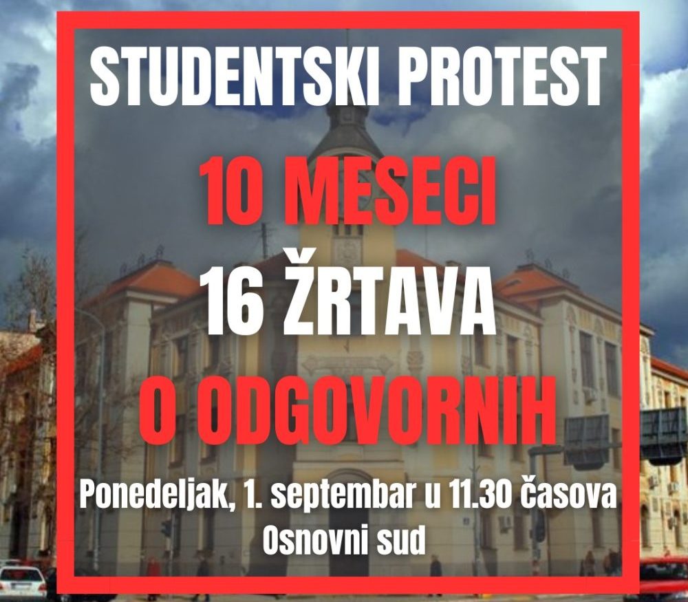 U Nišu sutra studentski protest povodom deset meseci od pada nadstrešnice u Novom Sadu 2