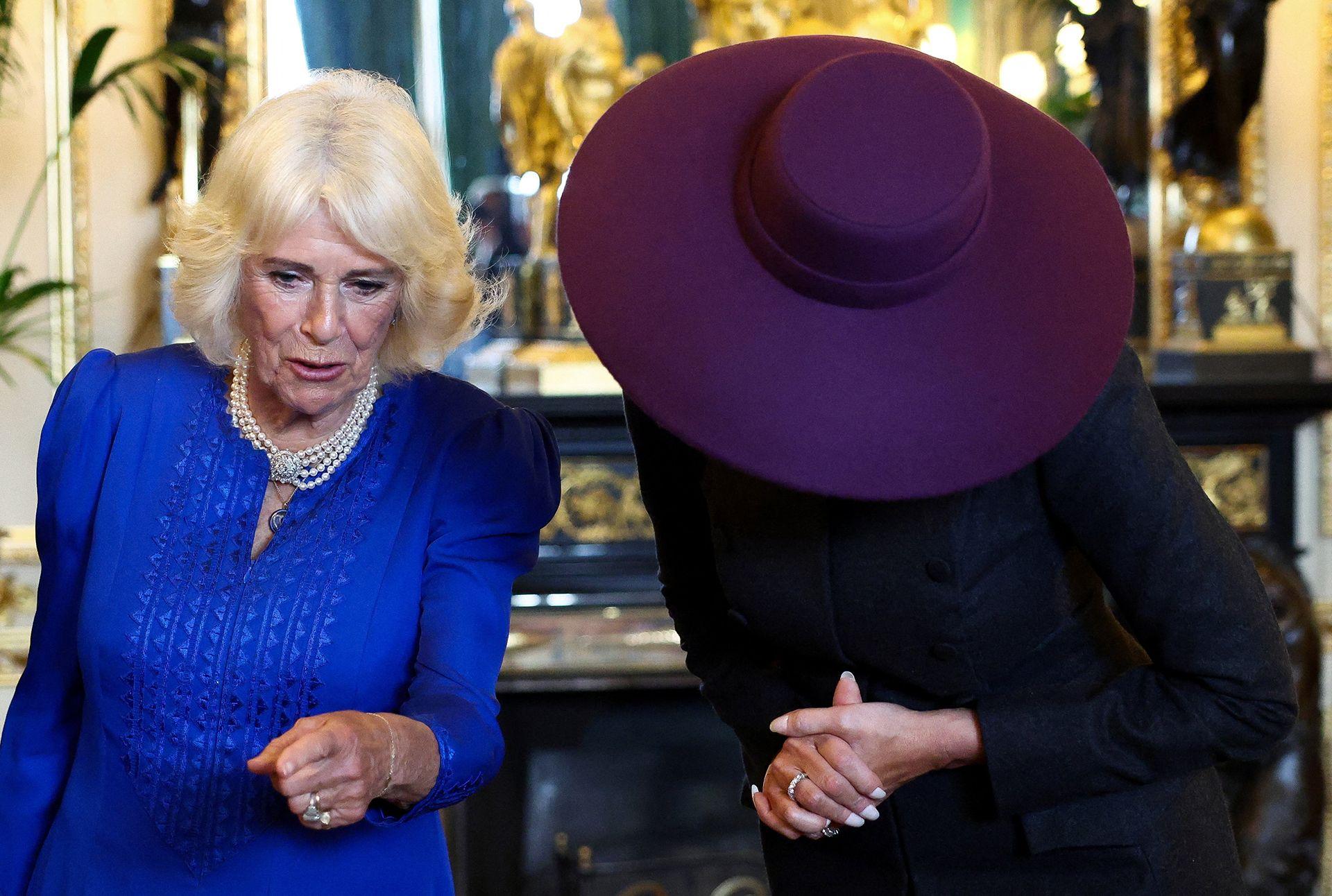 Melanijin šešir, žuta haljina i zlatna toaleta princeze Kejt - najzapaženiji modni trenuci Trampove posete 6 Melanija Tramp i britanska kraljica Kamila u Vindzoru