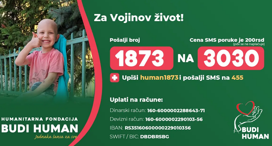 Vojinu Miloradoviću (5) hitno potrebno 70,8 miliona dinara za troškove lečenja od leukemije 1
