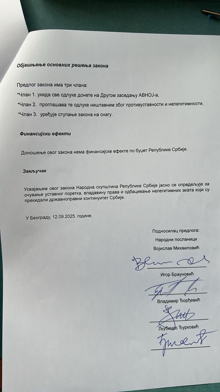 Četvorica poslanika traže da Narodna skupština ukine odluke AVNOJ-a 3