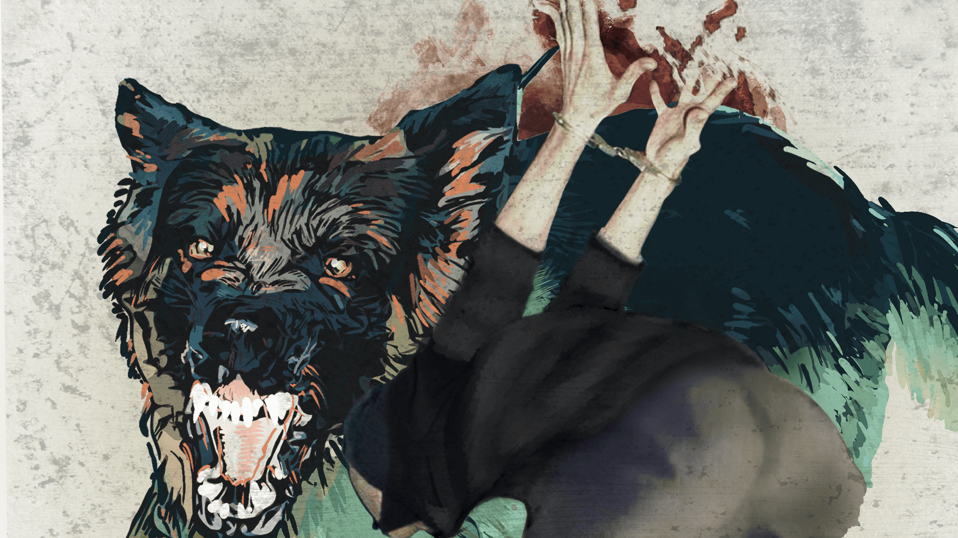 'Tamo vas ubijaju polako': Ukrajinski zarobljenici o ozloglašenom ruskom zatvoru 4 Ilustracija svirepog psa čuvara u napadu i podignute ruke sa lisicama