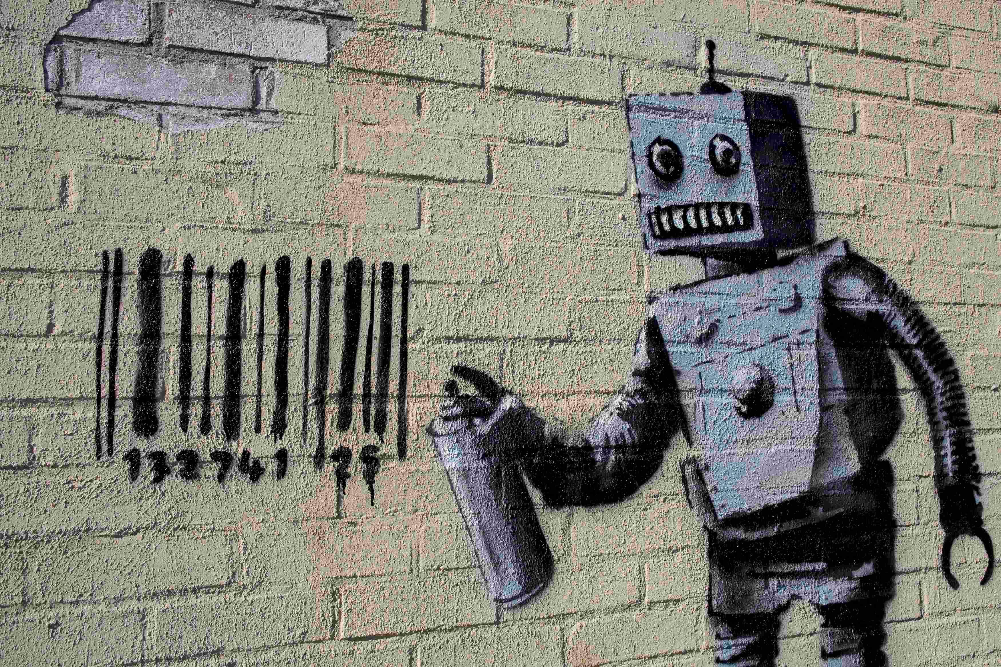 Grafit na kom robot sprejom crta barkod