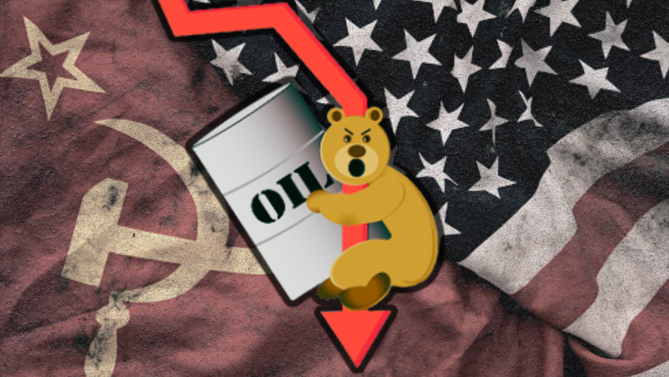 Može li jeftina nafta da pomogne Trampu u Ukrajini, kao nekad Zapadu u Hladnom ratu 1 Ilustacija kineske i američke zastave uz medveda koji drži bure nafte