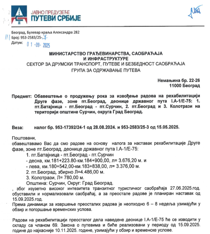 Putevi Srbije: Radovi kod Beograda planirani još prošle godine 2 Putevi Srbije: Radovi kod Beograda planirani još prošle godine 2