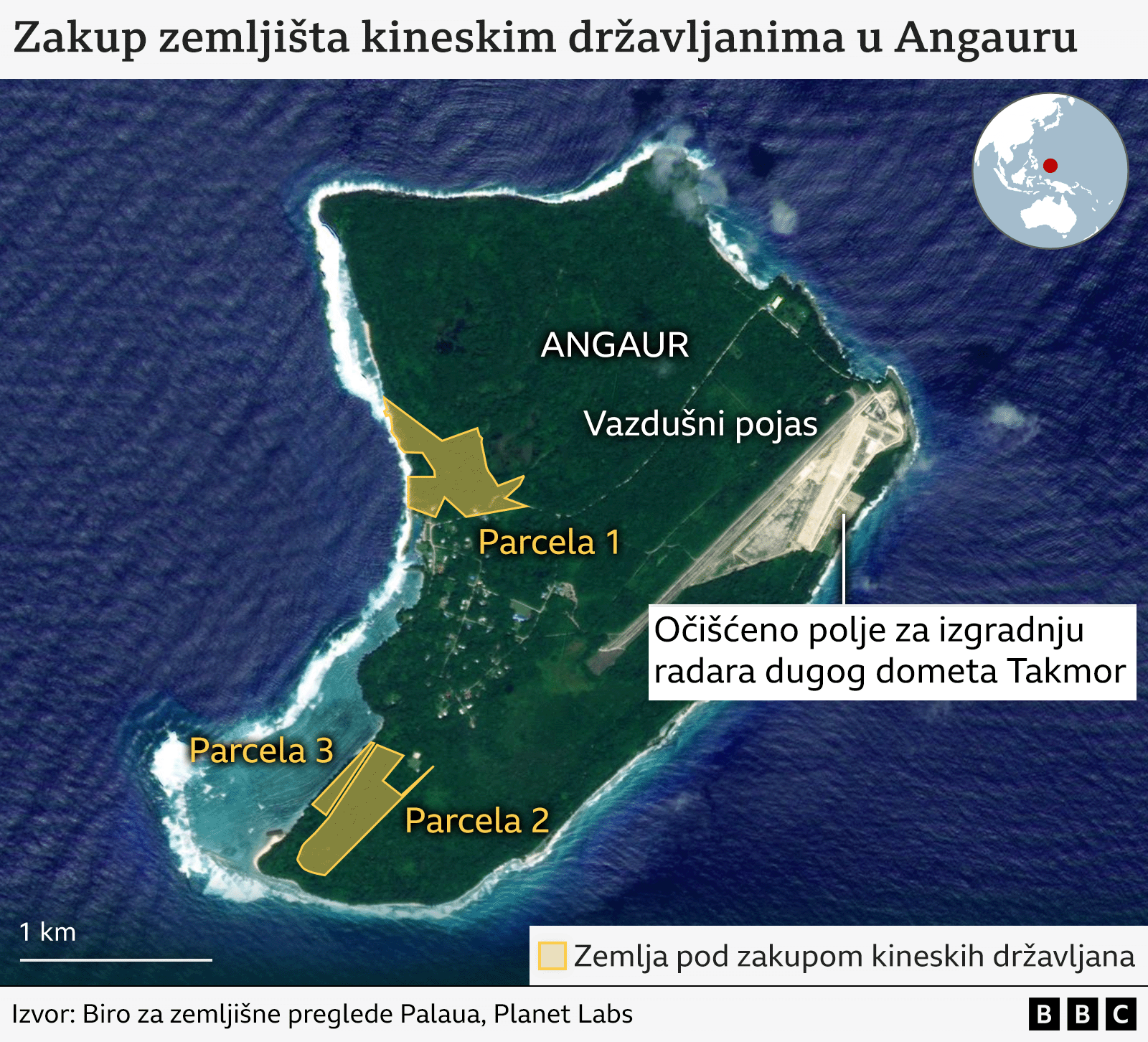 Egzotični pacifički arhipelag Palau u sendviču interesa velikih sila 7 Mapa koja ilustruje kineska iznajmljivanja zemljišta i američke vojne lokacije u Angauru, u Palauu