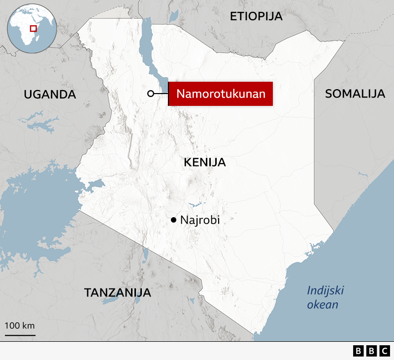 mapa istočne Afrike sa označenim brdom Namorotukunan