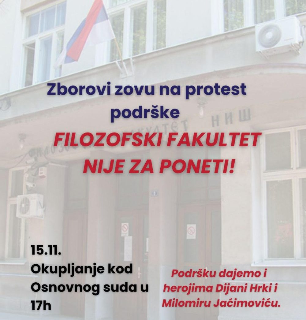 Zborovi građana u Nišu "Filozofski fakultet nije za poneti!": Zborovi građana u Nišu pozvali na protest 2