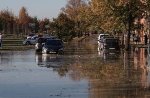 Izlivanje vode u Ulici Veselina Masleše u Novom Sadu FOTO: 021.rs / Sanja Đorđević