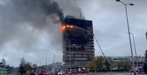Požar u Vjesnikovom neboderu FOTO: N1 screenshot