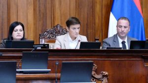 Poslanik Zeleno-levog fronta (ZLF) Radomir Lazović pitao je danas predsednicu Skupštine Srbije Anu Brnabić da li se ispred Doma Narodne skupštine obavljaju porovere posle dojave o postavljenoj bombi.