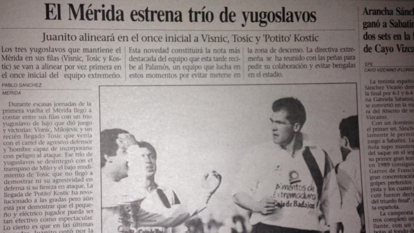 Zaboravljeni as srpskog fudbala koga pamte po golu Barseloni 6 Članak u lokalnom dnevnom listu iz Meride o jugoslovenskom triju