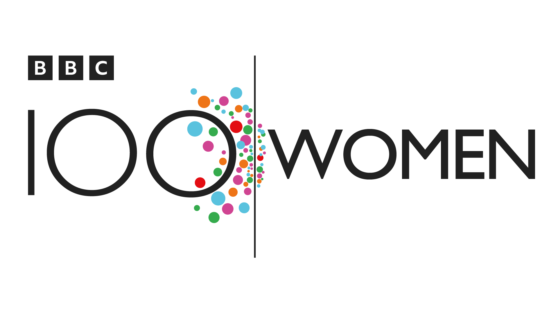 BBC 100 Women logo with colourful spots in blue, red, green, orange and pink.