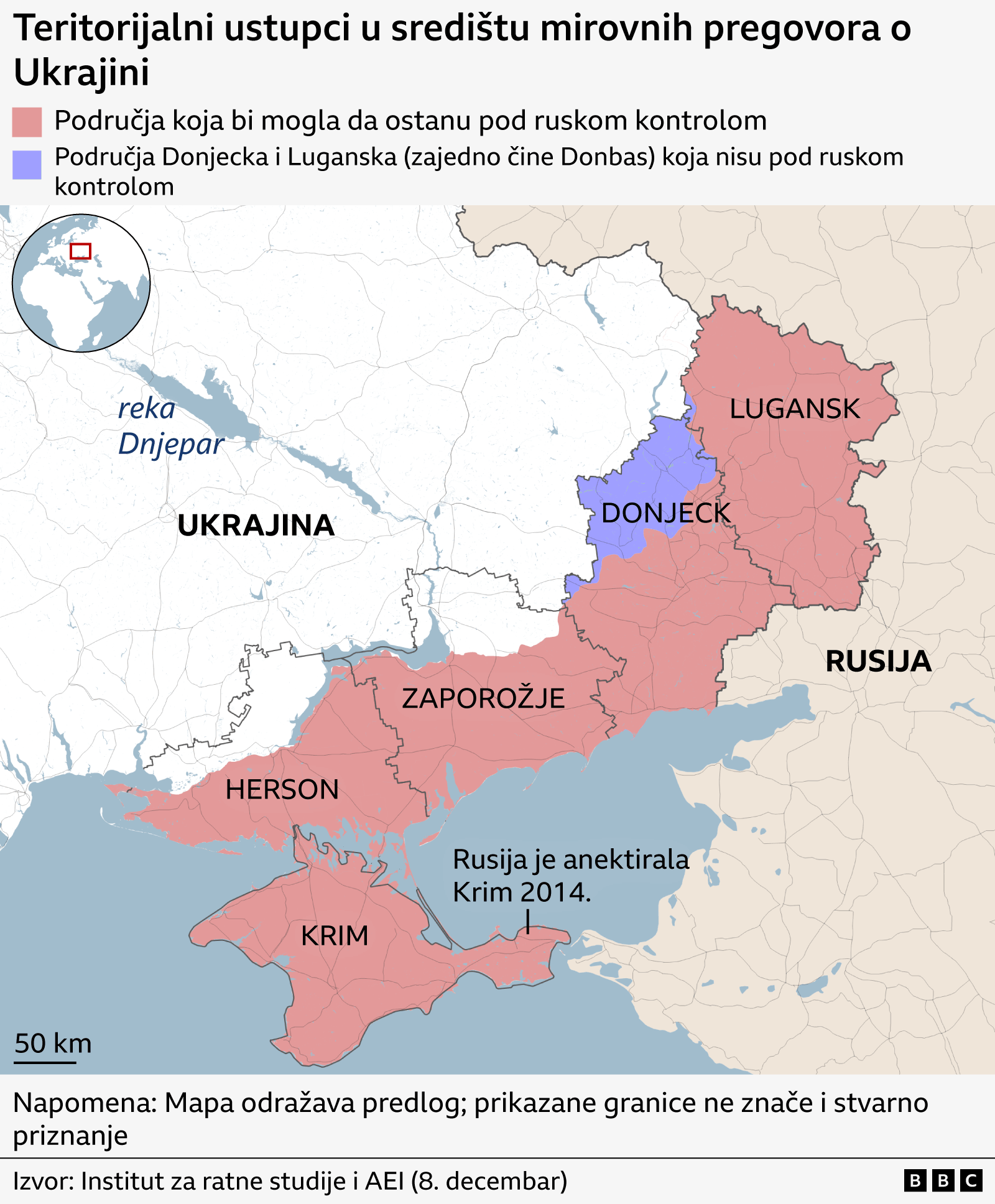 mapa ukrajinske teritorije koju je zauzela Rusija
