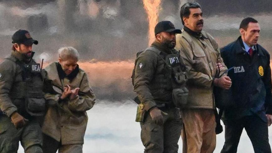 Siliju Flores i Nikolasa Madura prate američki agenti na putu do suda u Njujorku. Stavili su im lisice na ruke i prate ih američki pripadnici policije