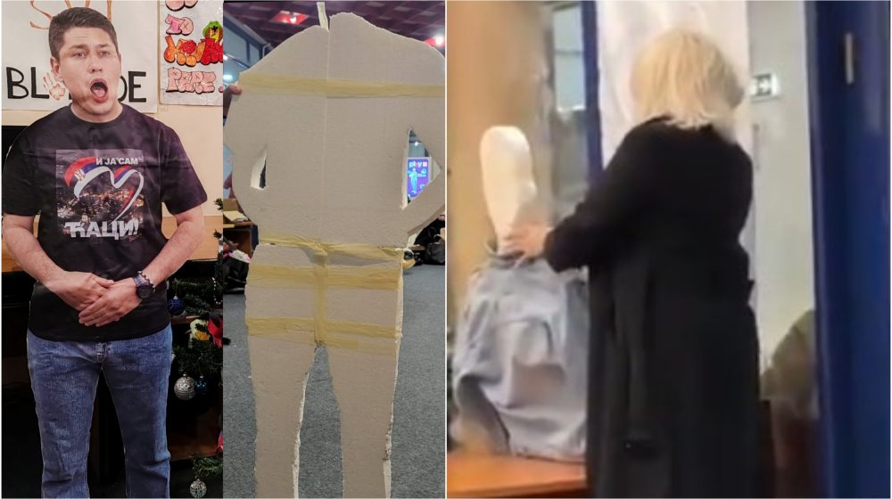 „Vrati konju glavu, Darija“: Kisić skida deo makete sa likom Miloša Palovića na Medicinskom fakultetu (VIDEO) 10