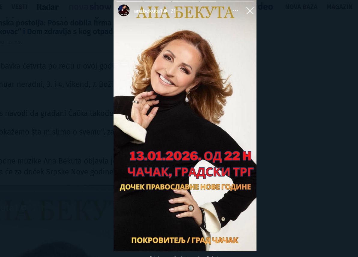 Aktivistkinja: Za koncert Ane Bekute u Čačku 4,5 miliona 2