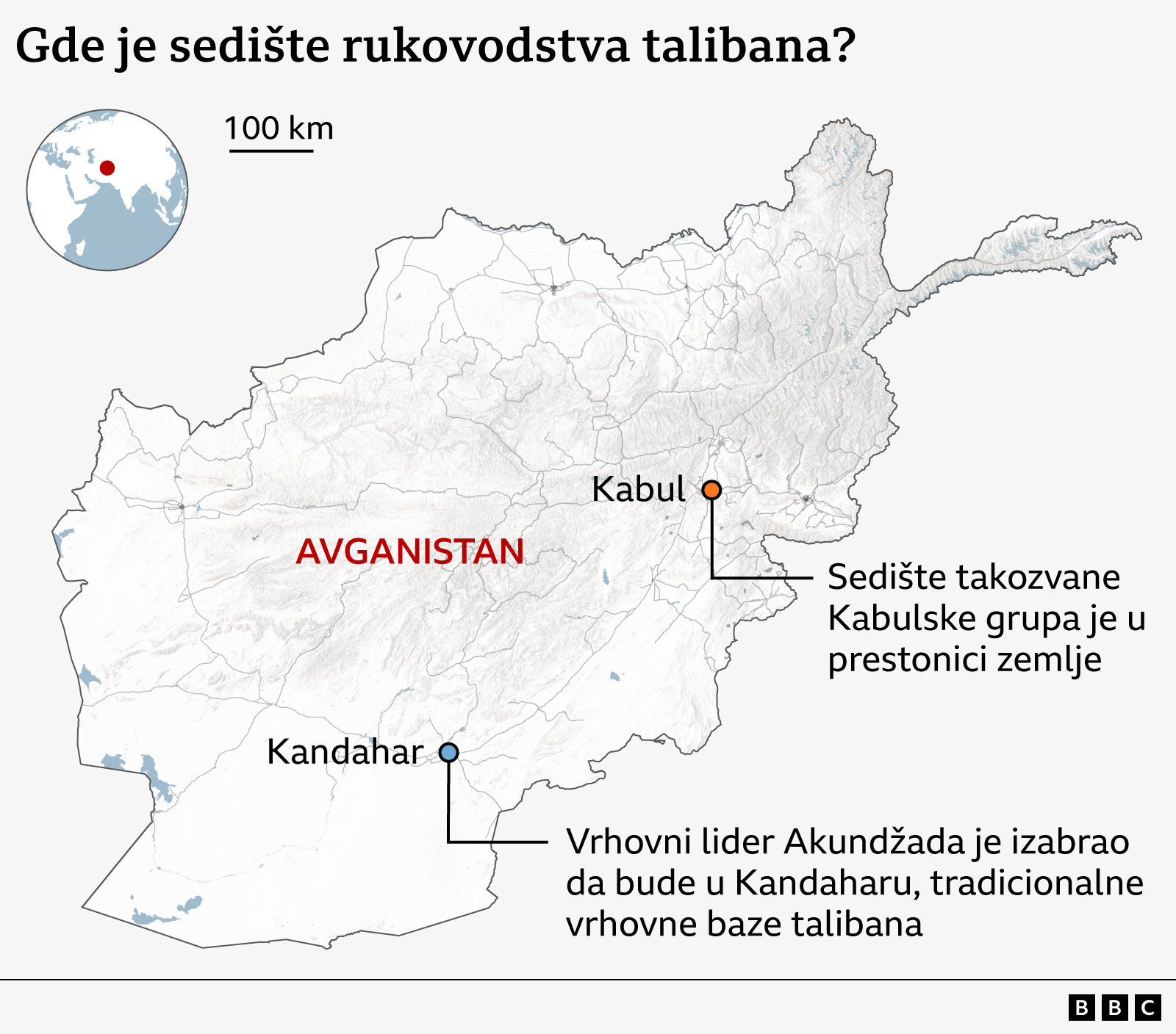 Mapa Avganistana koja prikazuje gde se nalazi rukovodstvo talibana