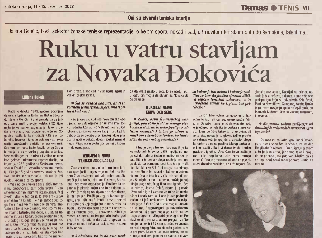 Intervju, Jelena Genčić, decembar 2002.