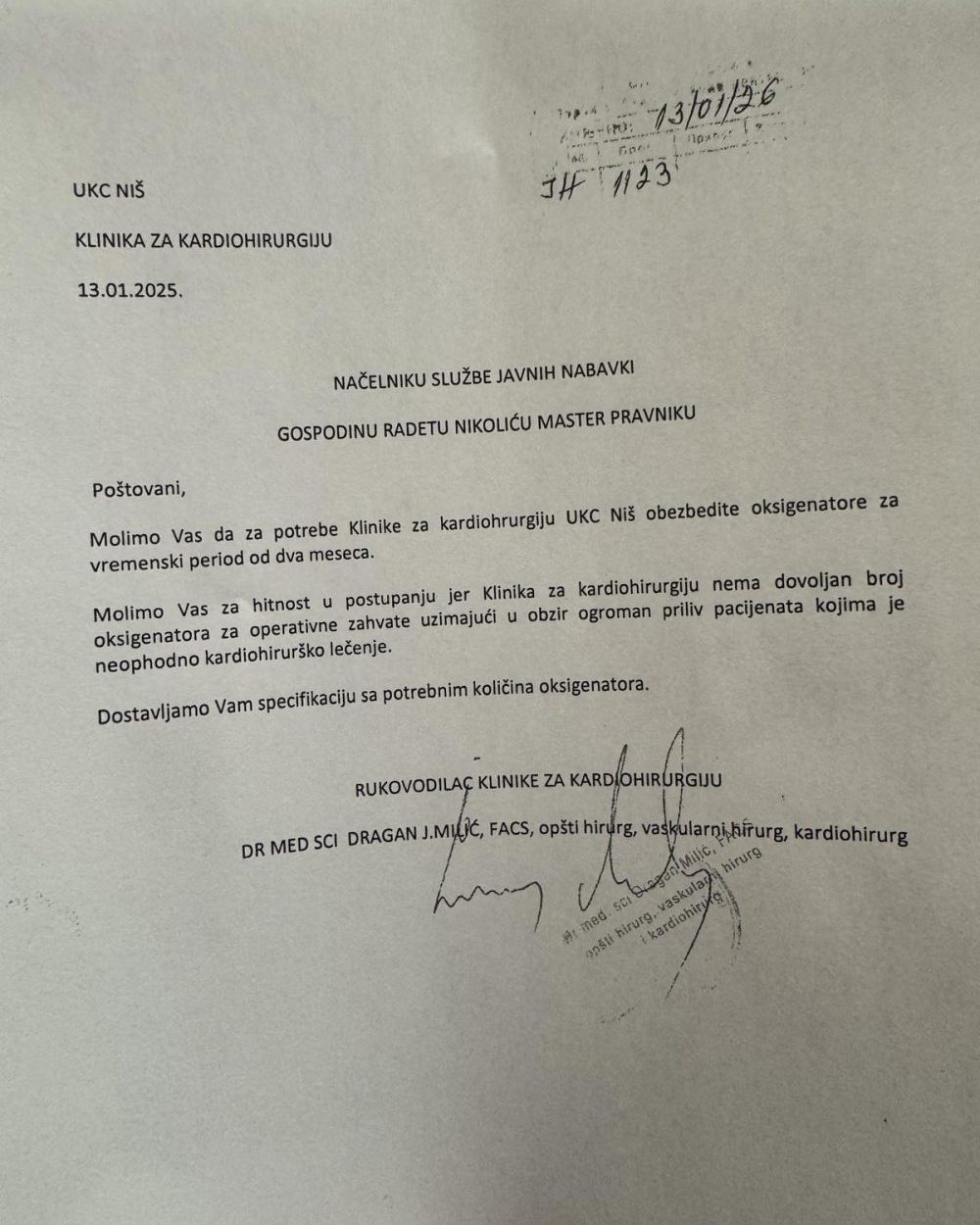Niška Kardiohirurgija obustavila operacije zbog "nedostatka potrošnog materijala": Uprava UKC ga je "obezbedila", ali ne dostavlja dokument da je on i stigao 5