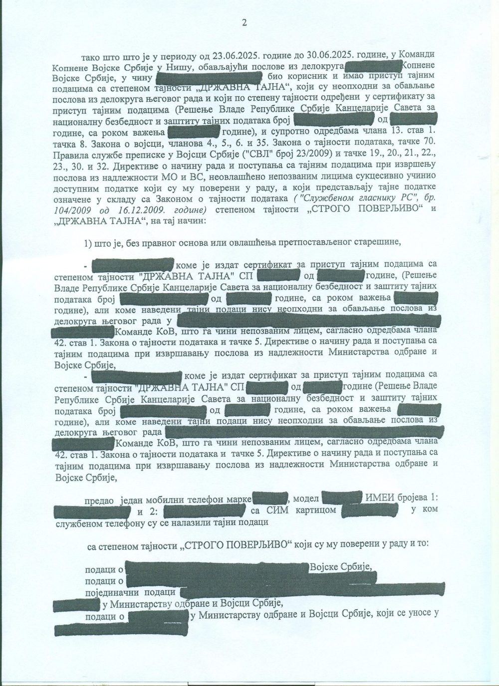 presuda General Simović naredio kopiranje tajnih podataka iz službenog telefona i prenos dokumentacije u svoj stan: Šta piše u presudi Višeg suda u Nišu 4