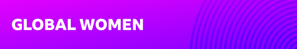 'Međunarodni dan žena ne služi za brzu zaradu od ružičastih majica i kapa' 5 Graphic with Global Women written in white on a purple background, with blueish-purple arcs taken from concentrically arranged circles on the right.