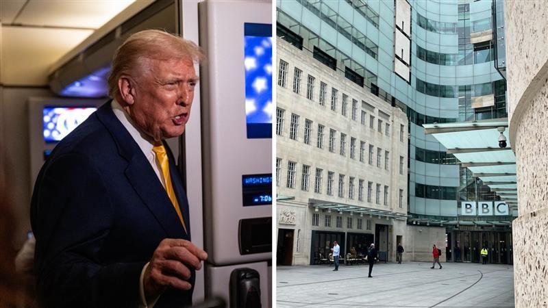 BBC traži od suda da odbaci Trampovu tužbu 2 Fotografija Trampa u odelu i ulaz u zgradu BBC