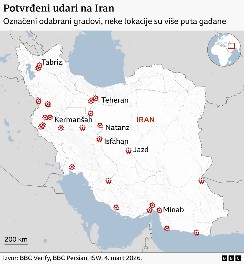 Strah od neizvesnosti u Teheranu, dok Izrael i Amerika nastavljaju napade 4 Mapa sa udarima Izraela i Amerike na Iran