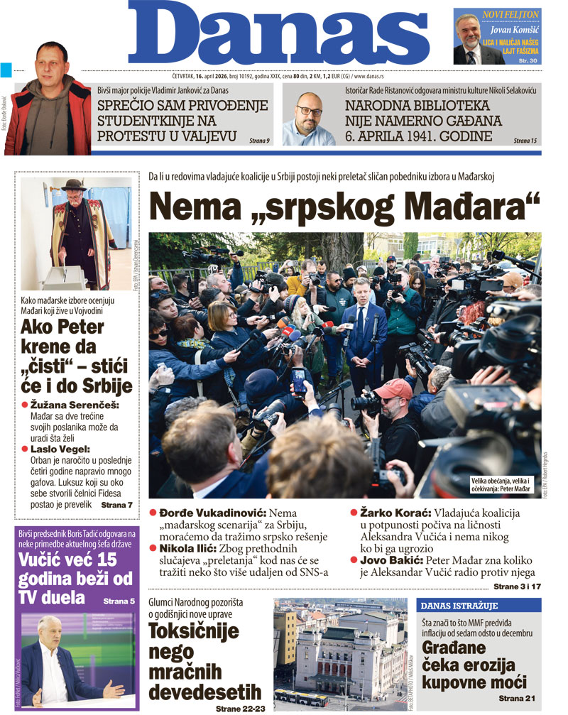 Naslovna strana za 16. april 2026. 1