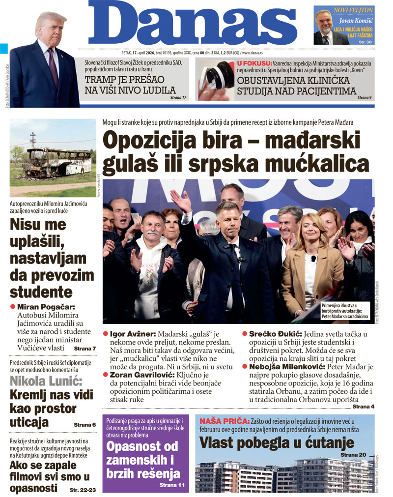 Naslovna strana za 17. april 2026. 1