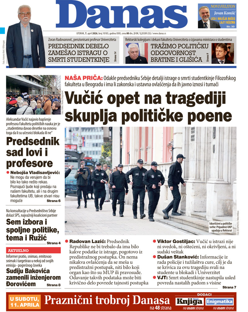 Naslovna strana za 7. april 2026. 1
