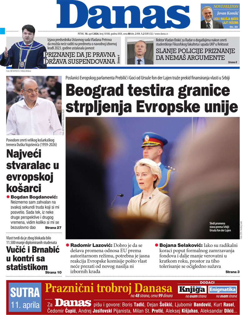 Naslovna strana za 10. april 2026. 1