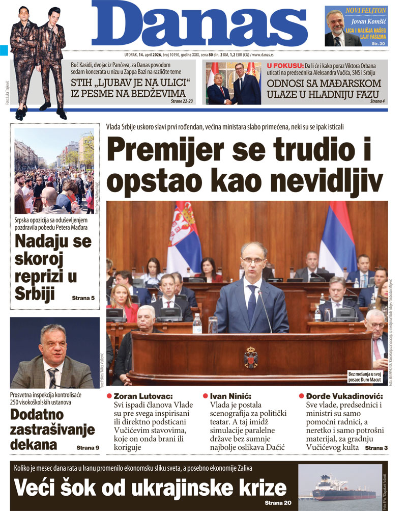 Naslovna strana za 14. april 2026. 1