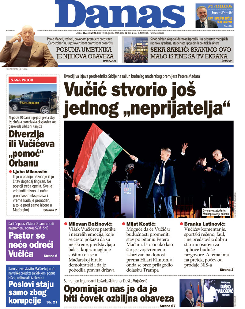 Naslovna strana za 15. april 2026. 1