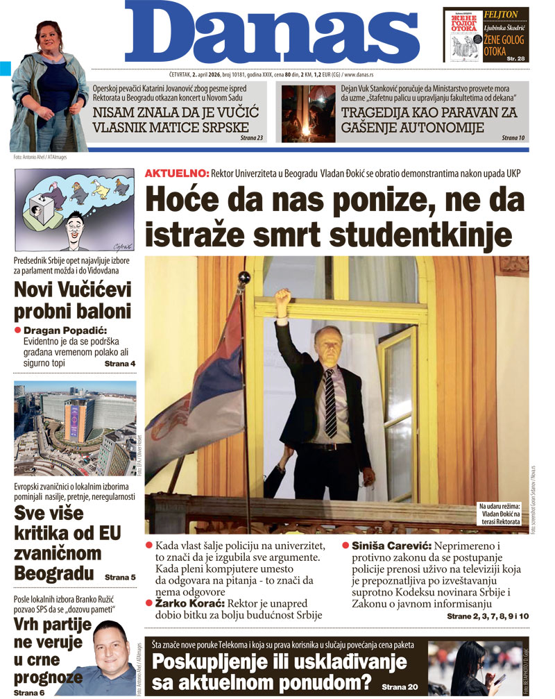 Naslovna strana za 2. april 2026. 1