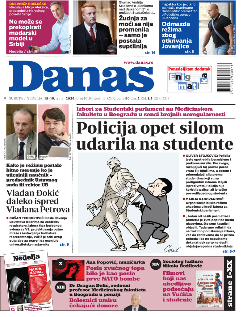 Naslovna strana za 18. i 19. april 2026. 1