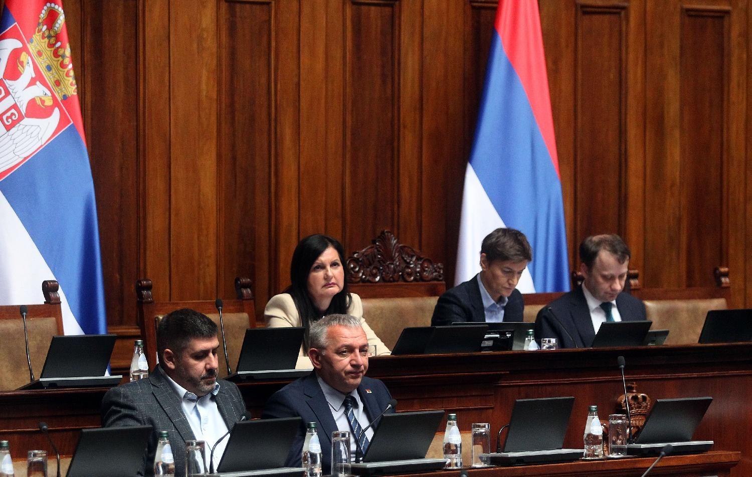Usvojene izmene izbornih zakona: Šta to znači za birače u Srbiji 1 Petoro poslanika u skupštini, iza njih je zastava Srbije