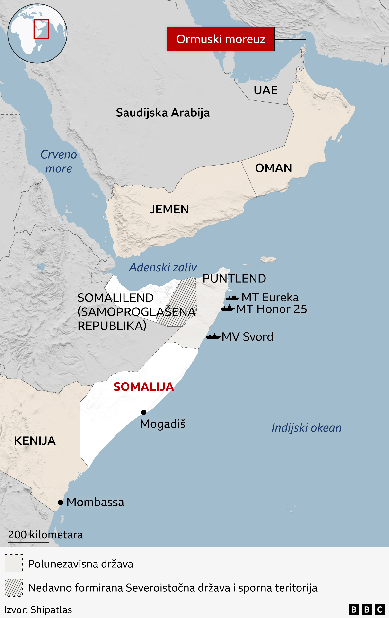 'Ne pucajte, musliman sam': Kapetan u zarobljeništvu somalijskih pirata 4 Mapa Roga Afrike i Bliskog istoka