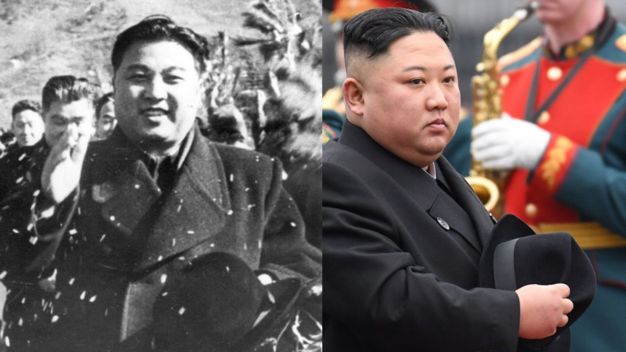 Šta otkriva stil odevanja ćerke Kima Džonga Una 12 Na železničkoj stanici u Vladivostoku tokom posete Rusiji 2019. godine, Kim Džong Un (desno) nosio je odevnu kombinaciju veoma sličnu onoj koju je njegov deda imao kada su kineske trupe počele da se povlače iz Severne Koreje 1950-ih