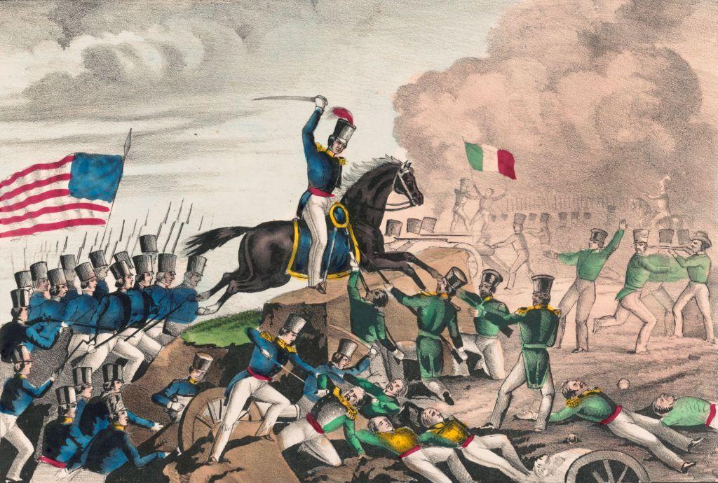Novcem do novih granica: Kako se Amerika širila kupovinom teritorija 4 Ilustracija iz tog doba koja pokazuje napredovanje američke vojske protiv meksičkih trupa