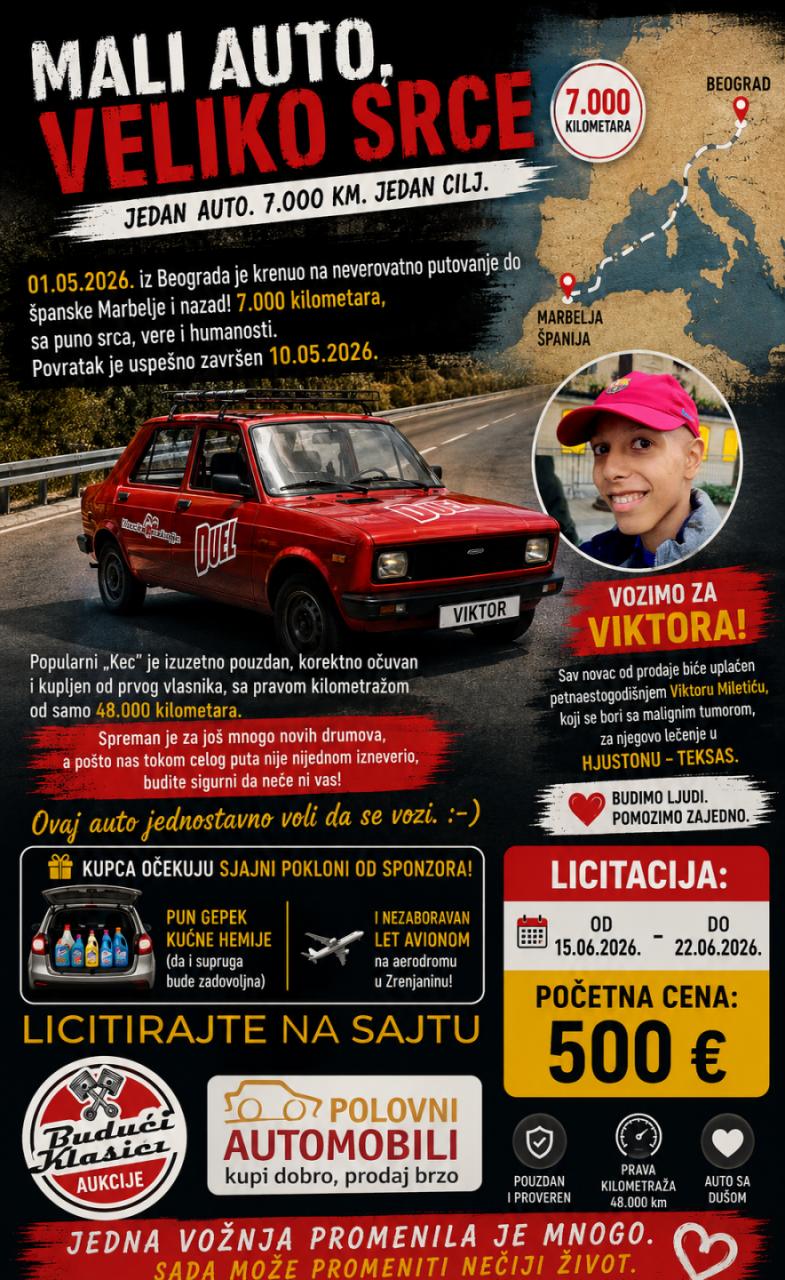 Beograđanin prešao 7.000 kilometara u „Kecu“, sada ga stavlja na humanitarnu licitaciju da pomogne Viktoru 3