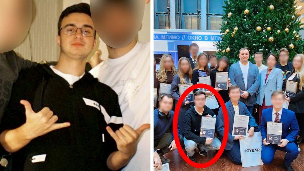 Rusija stoji iza paljenja imovine britanskog premijera: BBC istraga 9 Fotografija prikazuje Jevgenija Ljukšina u teget dukserici sa belim odsjajem na levoj nadlaktici dok pozira sa prijateljima čija smo lica zamaglili. Pored ove fotografije je objavio Ribar, na kojoj je direktor organizacije Mihail Zvinčuk, a pozira sa velikom grupom mladih ljudi koji drže sertifikate i torbe na kojima piše „Ribar“. Na prednjem delu slike, Ljukšin je istaknut kako čuči, takođe držeći sertifikat. Iako je Ribar zamaglio svoje lice i lice ostalih mladih ljudi, njegova teget dukserica ima isti beli odsjaj na levoj nadlaktici kao na slici na društvenim mrežama.