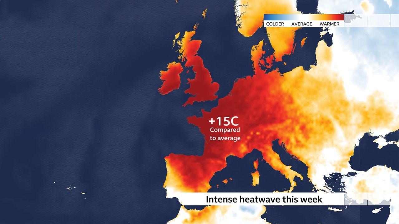 Francuska, Italija i Španija gore na 40 stepeni Celzijusa 4 Mapa Evrope pokazuje crveni toplotni talas