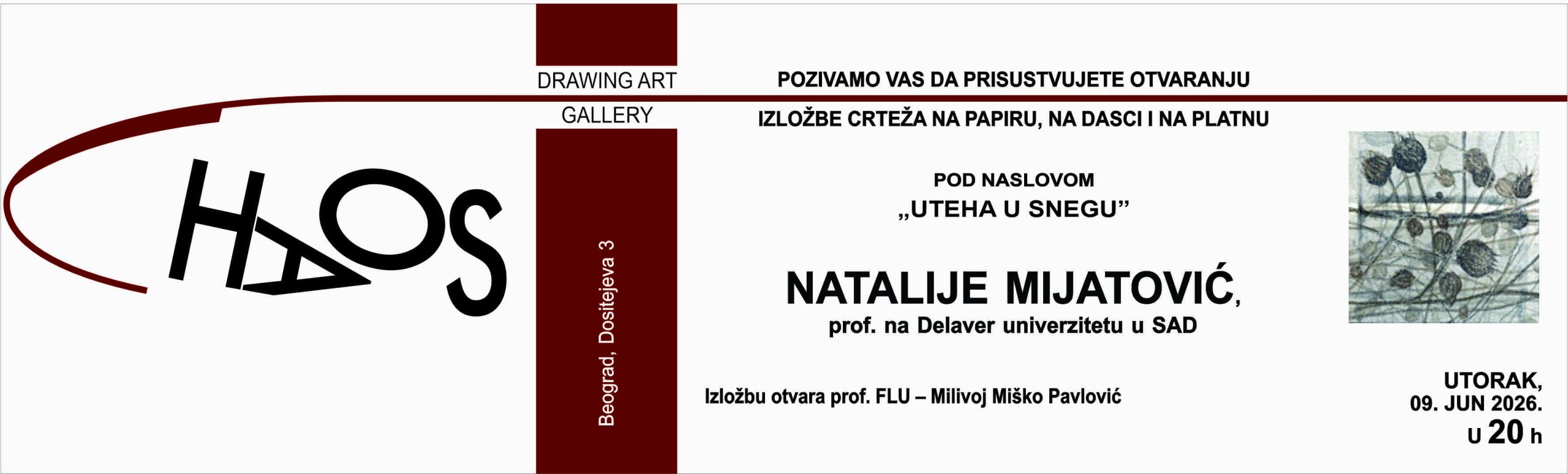 Lepota još uvek može biti i uteha i čin otpora: Izložba umetnice iz Amerike Natalije Mijatović sutra u Galeriji Haos 3 Lepota još uvek može biti i uteha i čin otpora: Izložba umetnice iz Amerike Natalije Mijatović sutra u Galeriji Haos 3