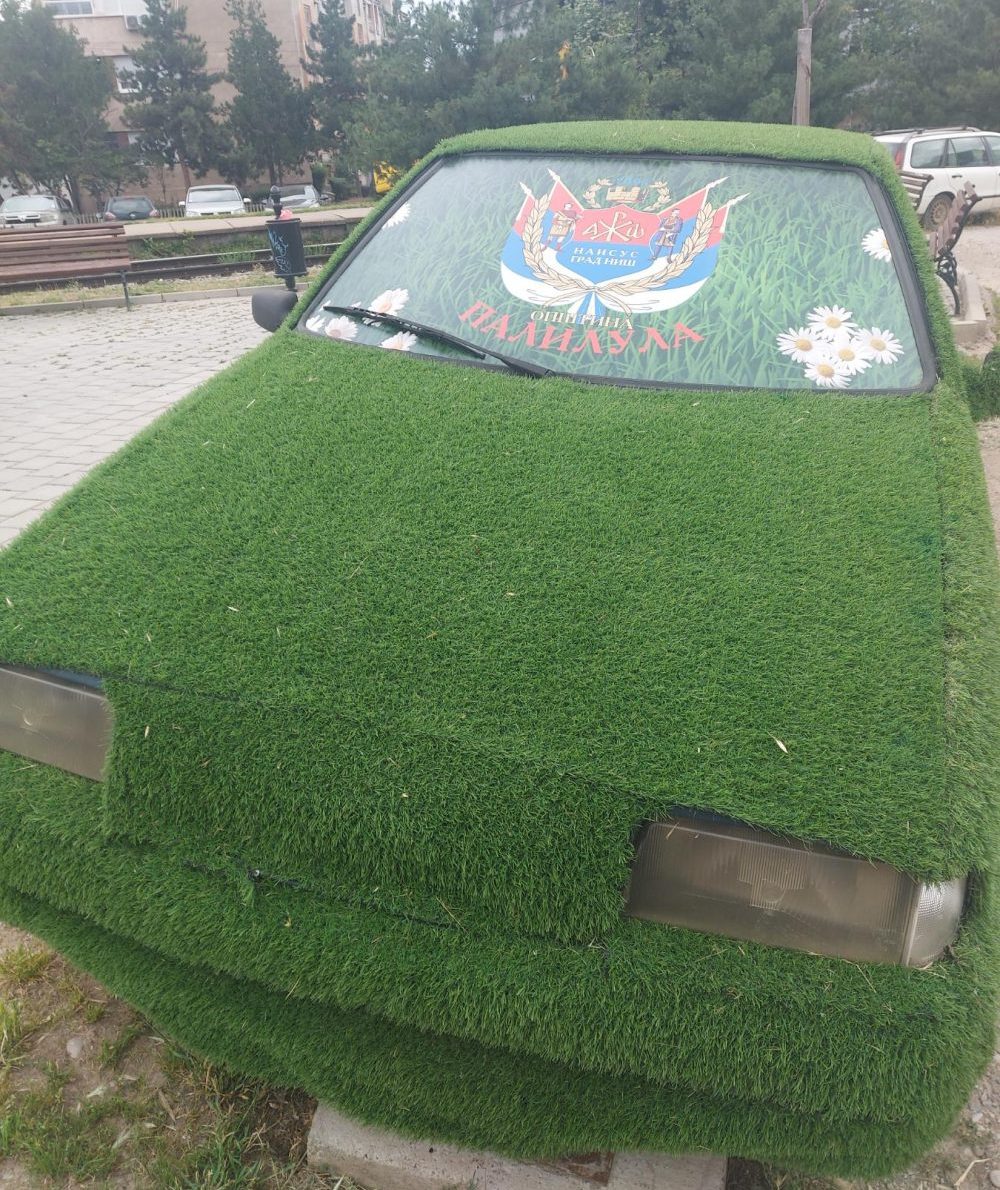 "Kinezi nude električna vozila, ali problem globalnog zagrevanja ipak rešava niška Palilula": Čemu služe opštinski automobili tapacirani plastičnom travom 2