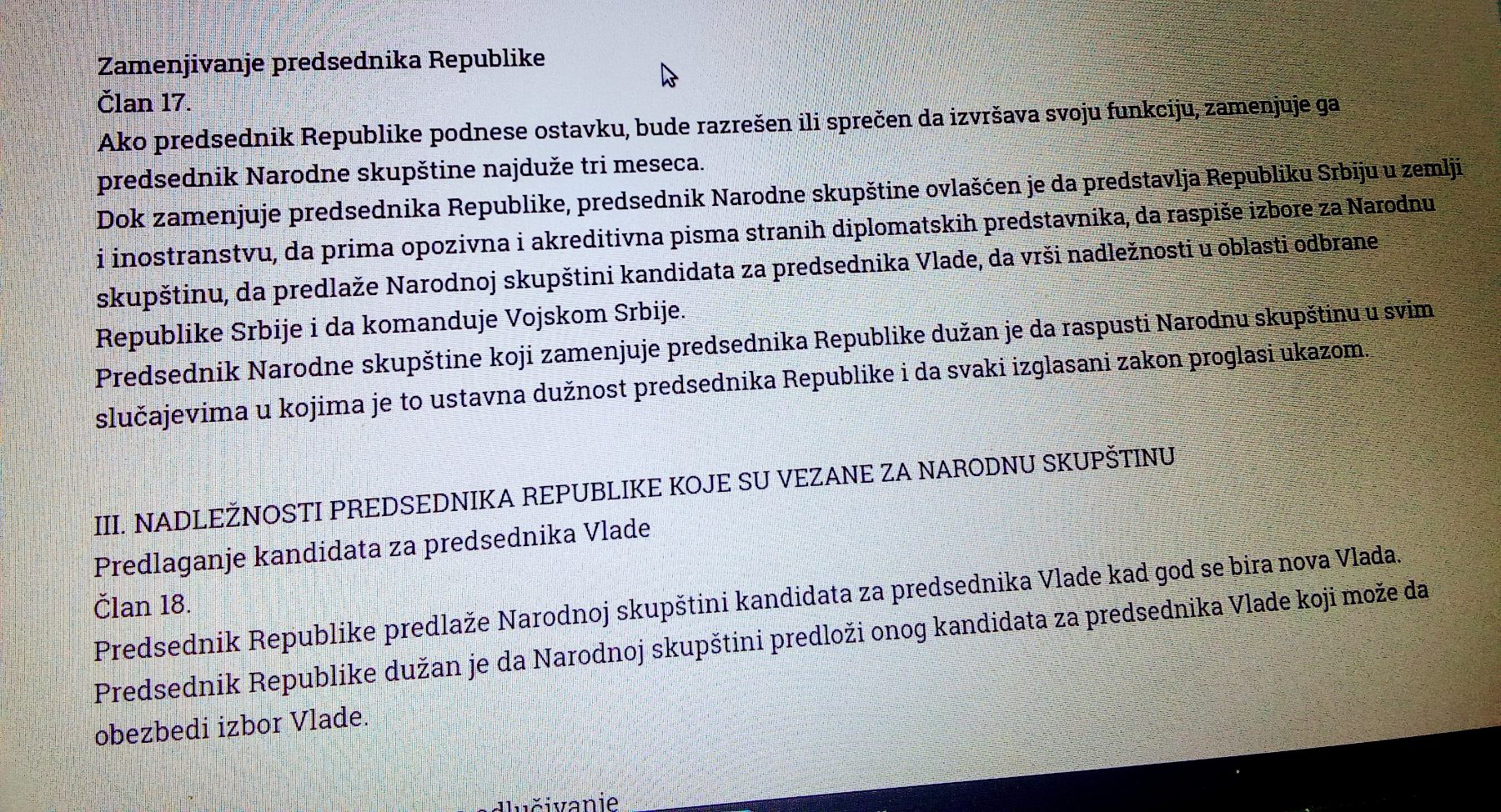 Ukoliko Vučić podnese ostavku, Ana Brnabić bi postala osoba sa tri najvažnije funkcije u Srbiji 4 Zakon o predsedniku Republike Srbije